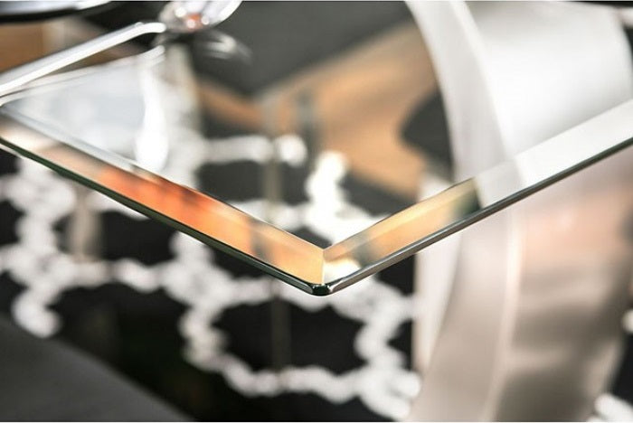 CM3728T-7PC 7 pc Brayden studio wacker nova modern style satin plated metal base glass top dining table set