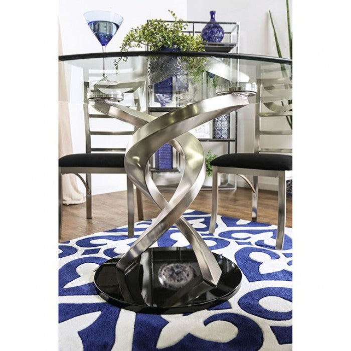 CM3729T-3728-5PC 5 pc Williams import co. roxo modern style satin plated metal 48" round glass dining table set