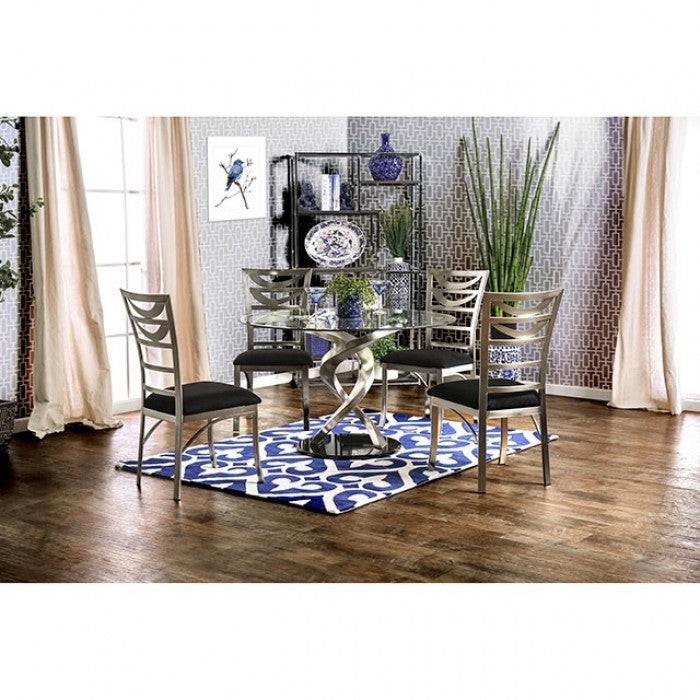 CM3729T-3728-5PC 5 pc Williams import co. roxo modern style satin plated metal 48" round glass dining table set