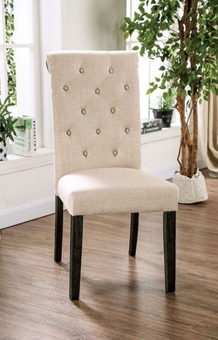 CM3735IV-SC-2PK Set of 2 Marshall beige linen like fabric antique black finish wood side chairs
