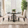 CM3735RT-IV-5PC 5 pc One allium way greyleigh alfred rustic black finish trestle base 48" round dining table set ivory chairs