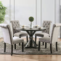 CM3735RT-LG-5PC 5 pc One allium way greyleigh alfred rustic black finish trestle base 48" round dining table set light grey chairs