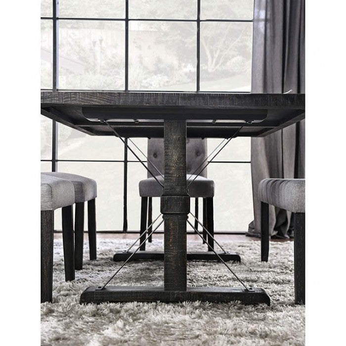 CM3735T-LG-6PC 6 pc One allium way greyleigh alfred rustic black finish trestle base dining table set light grey chairs