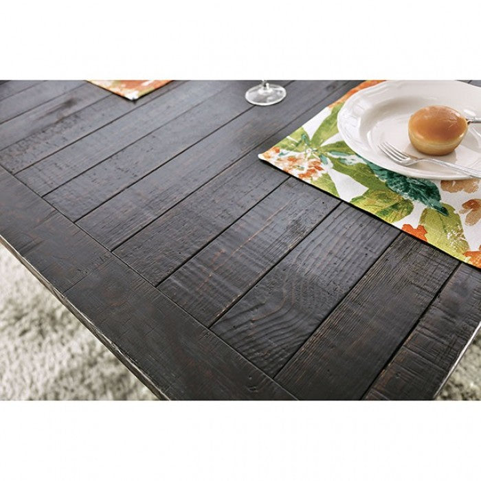 CM3735T-IV-6PC 6 pc One allium way greyleigh alfred rustic black finish trestle base dining table set ivory chairs