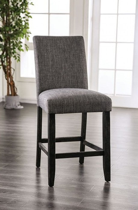 CM3736GY-PC Set of 2 Red barrel studio brule antique black finish wood gray linen like fabric counter height dining chairs