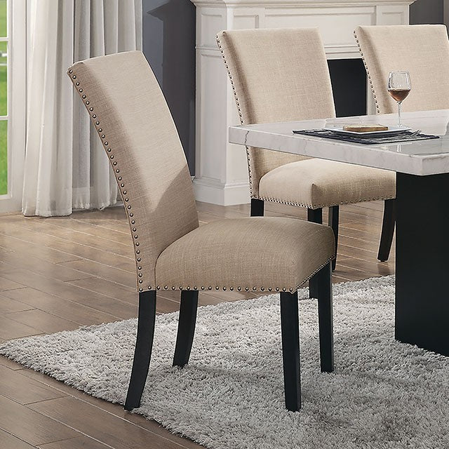 CM3744BG-SC-2PK  Set of 2 Reb barrel studios kian black finish wood beige linen like fabric nail head trim dining chairs