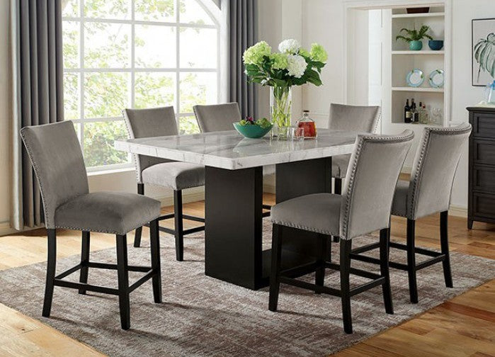 CM3744PT-7PC 7 pc Canora grey mel Kian II black finish wood marble top counter height dining table set