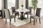 CM3755RT-GY-5PC 5 pc elfredo antique black finish wood 48" round marble top dining table set with grey chairs