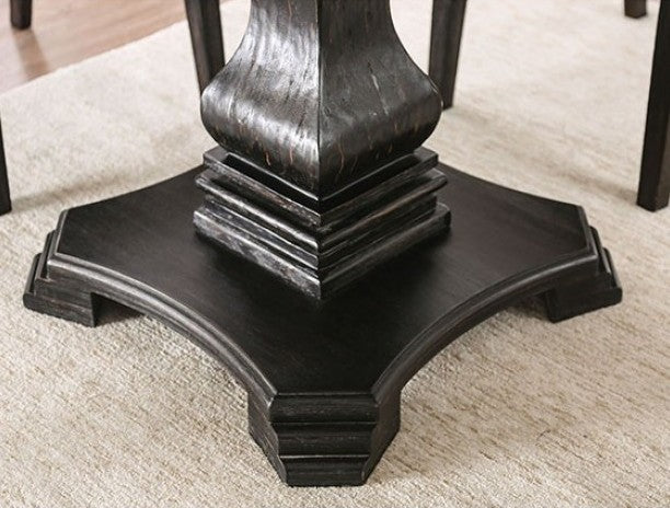 CM3755RT-GY-5PC 5 pc elfredo antique black finish wood 48" round marble top dining table set with grey chairs