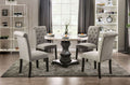 CM3755RT-LG-5PC 5 pc elfredo antique black finish wood 48" round marble top dining table set with light grey chairs