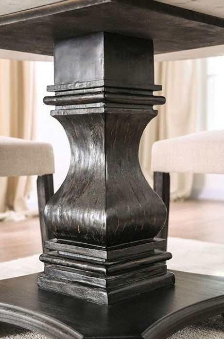 CM3755RT-GY-5PC 5 pc elfredo antique black finish wood 48" round marble top dining table set with grey chairs