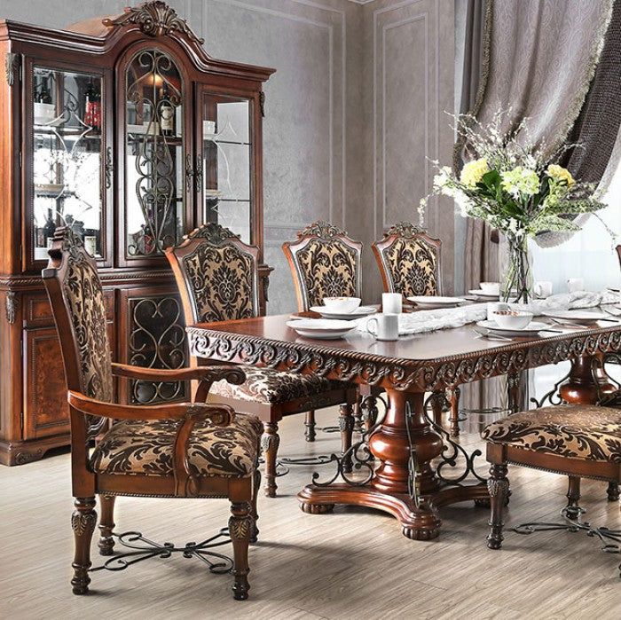 CM3788T-7pc 7 pc Astoria grand alexandro lucie cherry brown finish wood double pedestal ornate accents dining table set