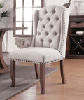 CM3829F-SCW Set of 2 Gianna rustic pine finish wood legs fabric upholstered wing back tufted back dining chairs