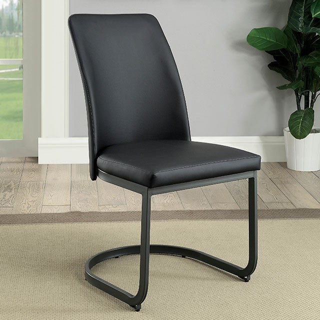 CM3918SC Set of 2 Strick and Bolton chano saskia black faux leather and grey metal frame curved back dining chairs