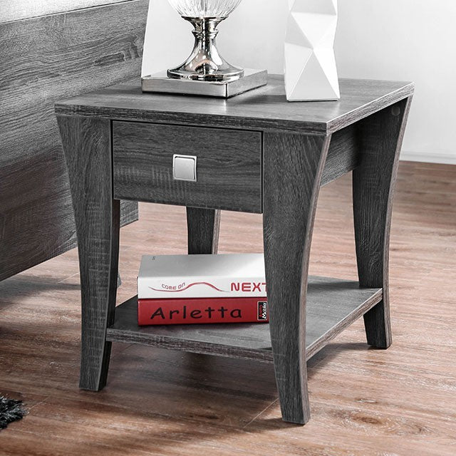 CM4085E Wrought studio mcnaughton amity grey finish wood end table with drawer