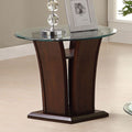 CM4104-E Gracie oaks manhattan dark brown cherry finish wood end table with round clear glass top