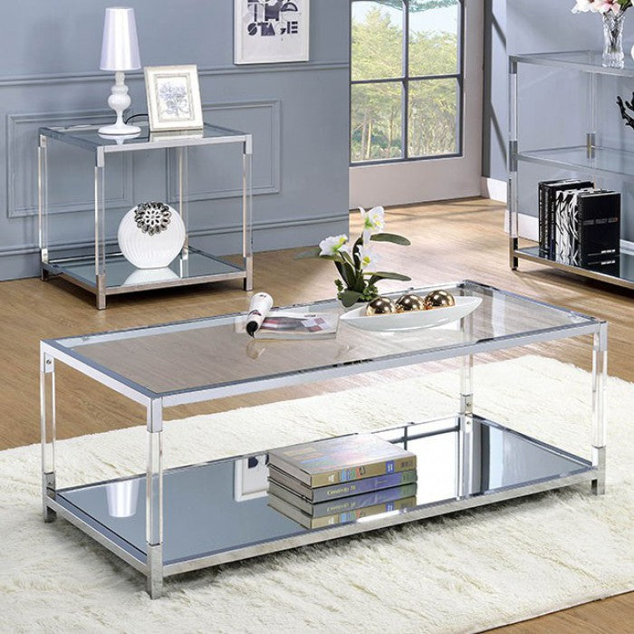 CM4153C Ludvig chrome metal and tempered glass and acrylic coffee table