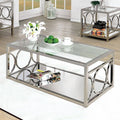 CM4166CRM-C Rylee mid century retro modern chrome finish metal Clear glass top and mirrored bottom shelf coffee table