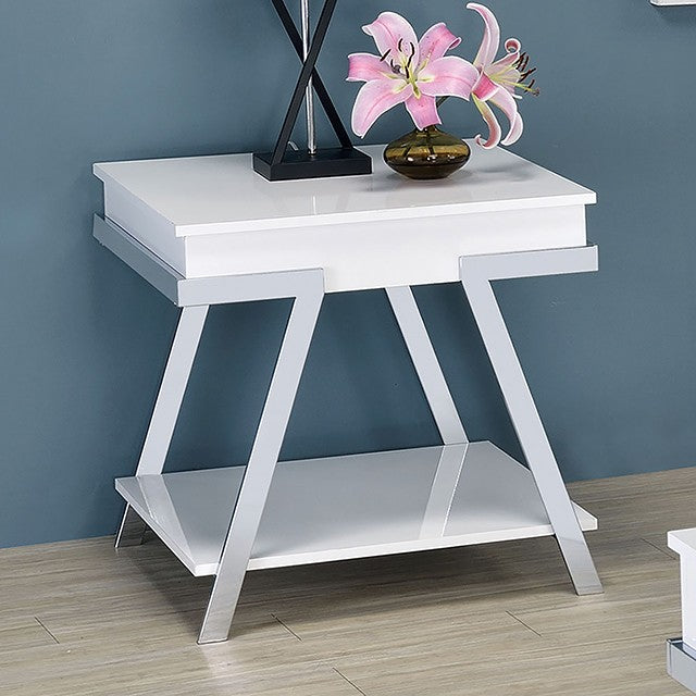 CM4193-E Titus white high gloss finish wood with chrome accents modern style accent end table