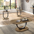CM4199A-3PK 3 pc Olbia rustic oak finish wood sand black metal u shaped frame industrial look coffee and end table set