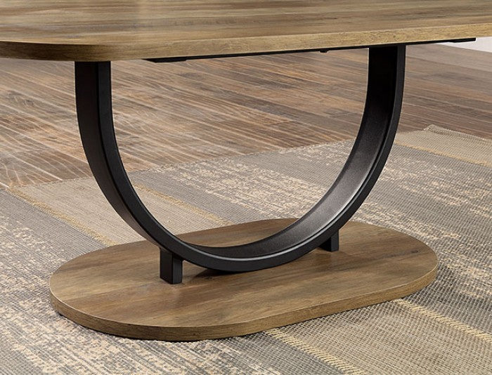 CM4199A-3PK 3 pc Olbia rustic oak finish wood sand black metal u shaped frame industrial look coffee and end table set