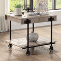 CM4217A-E Lobb natural tone finish wood black metal frame industrial look end table with roller wheels