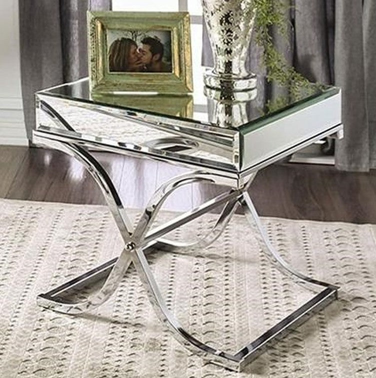 CM4230CRM-E Sundance chrome metal and beveled mirror finish end table