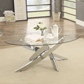 CM4241-C Laila retro modern chrome finish metal clear glass top criss cross shaped base coffee table