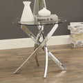 CM4241-E Laila retro modern chrome finish metal clear glass top criss cross shaped base end table