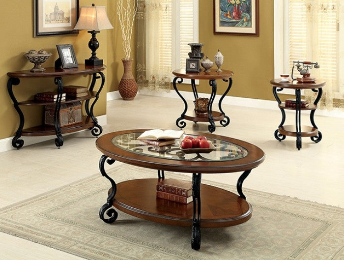 CM4326C Bloomsbury market riston may brown cherry finish wood oval coffee table with glass top