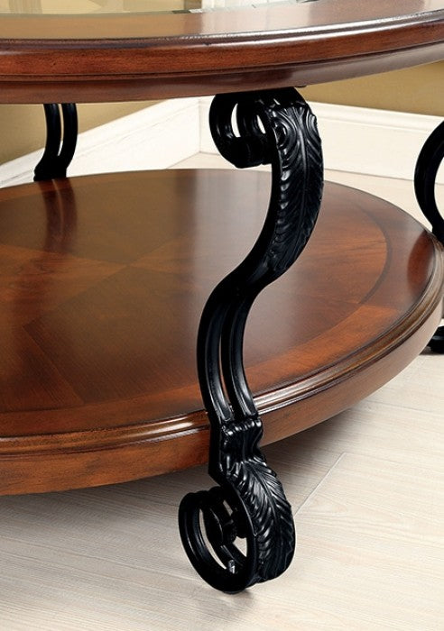 CM4326C Bloomsbury market riston may brown cherry finish wood oval coffee table with glass top