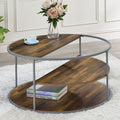 CM4396GY-C  Brayden studio jaye orrin grey metal frame walnut finish wood round coffee table with shelf