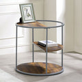 CM4396GY-E Brayden studio jaye orrin grey metal frame walnut finish wood round end table with shelf