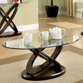 CM4401C Ebern designs Atwood dark walnut finish wood coffee table with oval clear glass top