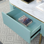 CM4412GR-C Koblenz mid century modern light teal finish and faux marble top with gold accents coffee table with drawer