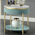 CM4412GR-E Koblenz mid century modern light teal finish and faux marble top with gold accents end table with drawer