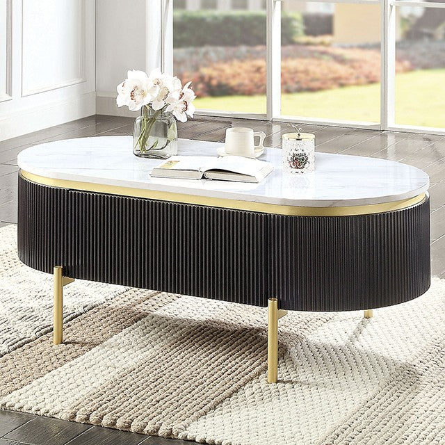 CM4412WN-C Koblenz mid century modern dark walnut finish and faux marble top with gold accents coffee table with drawer