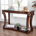 CM4428S Astoria grand rowlett walworth dark oak finish wood sofa entry console table with decorative glass top