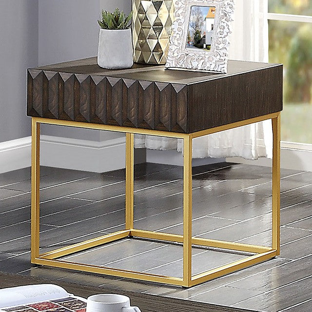CM4545WN-E Augsburg mid century modern dark walnut finish wood with gold accents end table with drawer
