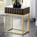CM4545WN-ST Augsburg mid century modern dark walnut finish wood with gold accents end table with drawer