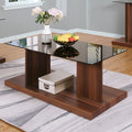 CM4567A-C Ebern designs Mannedorf dark walnut finsh wood coffee table with black glass top