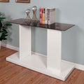 CM4567WH-S Ebern designs Mannedorf white finsh wood sofa console entry table with black glass top
