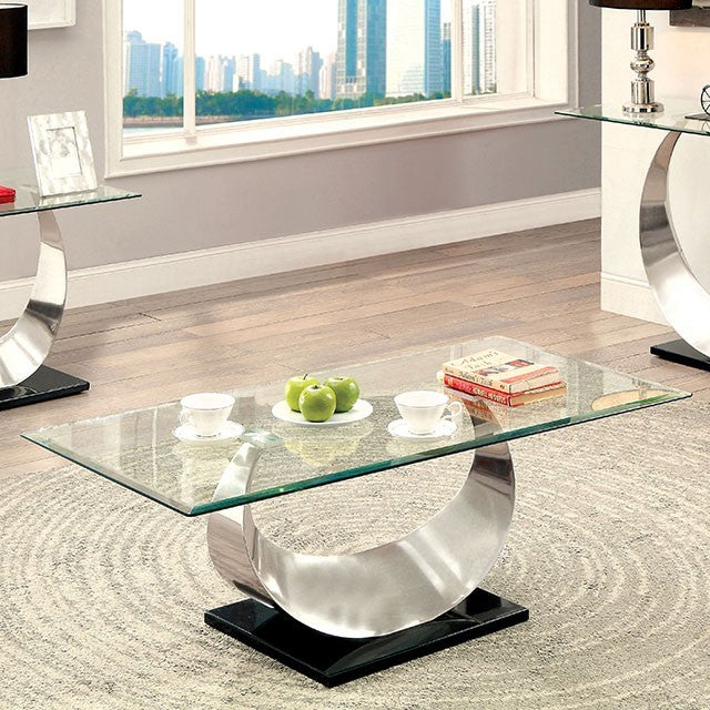 CM4726-C Orla retro modern chrome finish metal Clear glass top "C" shaped base coffee table