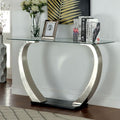 CM4728-S Roxo retro modern chrome finish metal Clear glass top "C" shaped base sofa entry console table