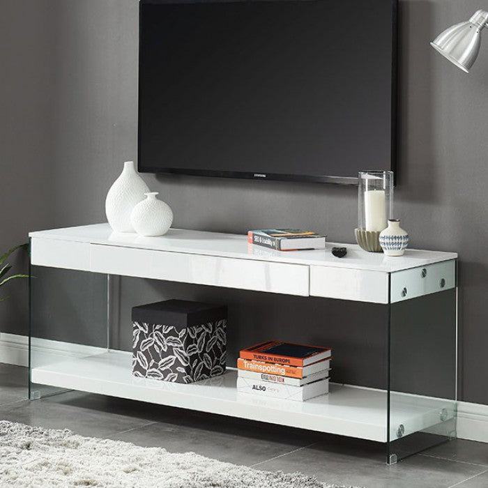 CM5206WH-TV-60 Sabugal white finish wood modern style glass sides 60" TV stand