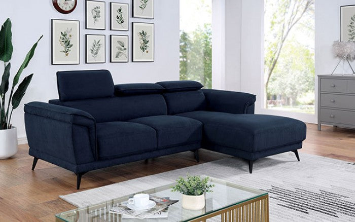 CM6254BL 2 pc Hokku designs napanee navy fabric adjustable headrest and chaise sectional sofa
