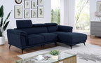 CM6254BL 2 pc Hokku designs napanee navy fabric adjustable headrest and chaise sectional sofa