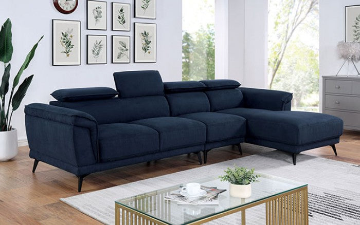 CM6254BL 2 pc Hokku designs napanee navy fabric adjustable headrest and chaise sectional sofa