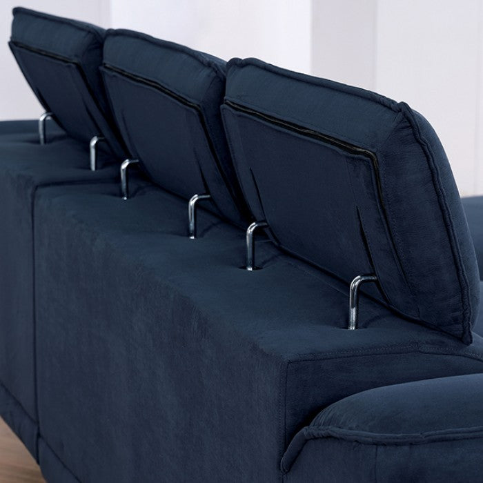 CM6254BL 2 pc Hokku designs napanee navy fabric adjustable headrest and chaise sectional sofa