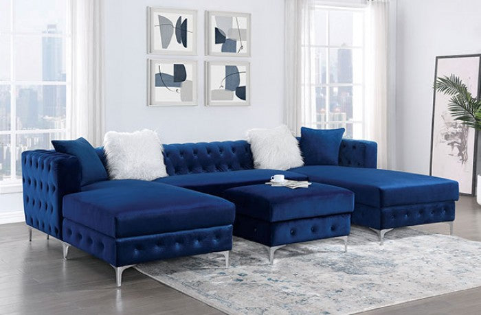 CM6256NV 3 pc Hokku designs ciabattoni navy flannelette fabric double chaise sectional sofa